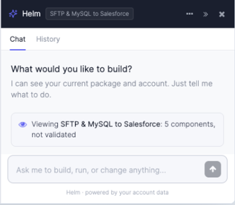 Helm reviewing a Salesforce pipeline inside the Integrate.io package designer
