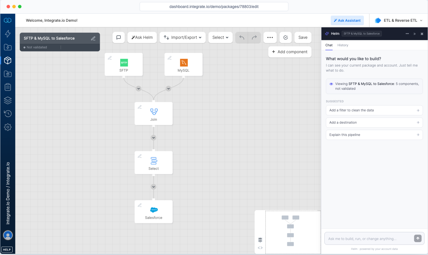 The low-code canvas with drag-and-drop pipeline components